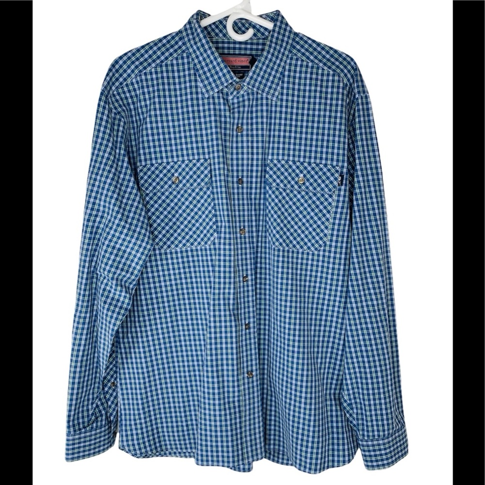 Vineyard Vines Men’s XL Long Sleeve Island Shirt Blue, Green